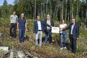Auf dem Foto sind alle an der Baumspendeübergabe für den Plochinger Stadtwald beteiligten Akteure zu sehen.