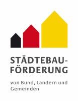 Logo Städtebauförderung Logo der Städtebauförderung von Bund, Ländern und Gemeinden, das drei Häuser in den Farben Schwarz, Rot und Gold zeigt