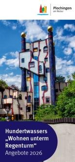 Ansicht des Informationsflyers zum Thema "Hundertwassers Wohnen unterm Regenturm"