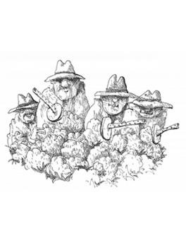 Zeichnung mit vier Männern mit Hut