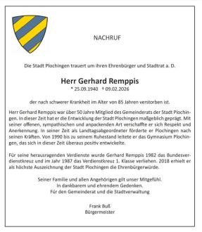 Nachruf der Stadt mit Stadtwappen 