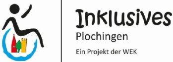 Logo von "Inklusives Plochingen", das ein Strichmännchen im Rollstuhl sowie das Plochinger Stadtlogo zeigt
