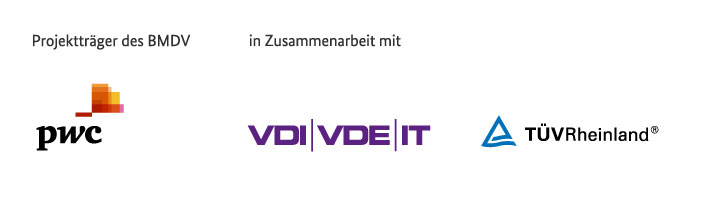 Logo der Zuwendungsgeber pwc, VDI/VDE/IT, TÜV Rheinland