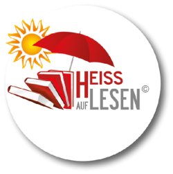 Logo "Heiß auf Lesen" mit vier Büchern unter einem Sonnenschirm, auf den die Sonne scheint
